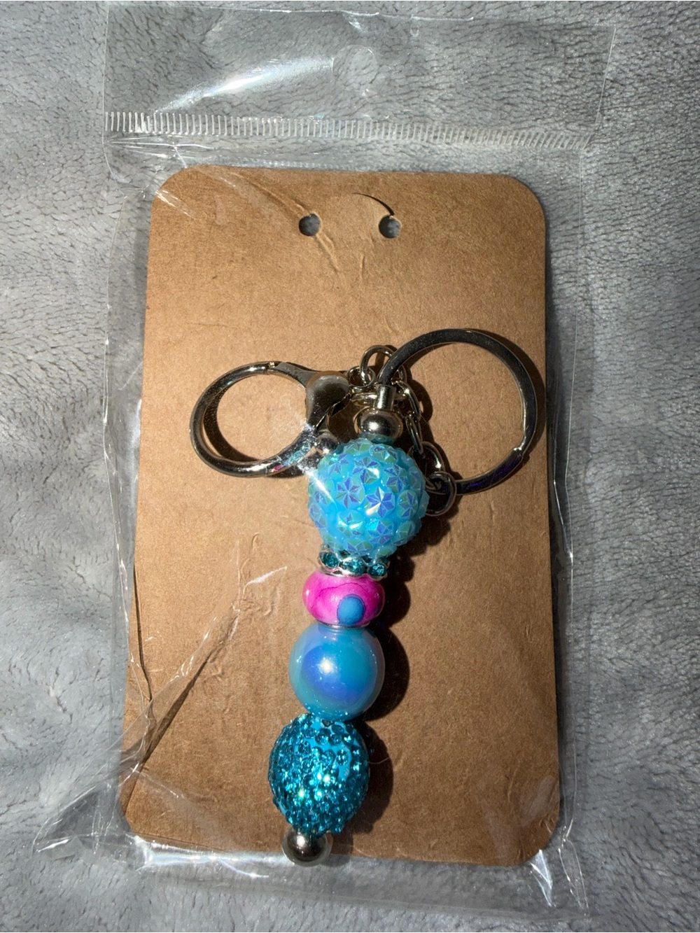 Blue and Pink Beaded Keychain Charm for Women